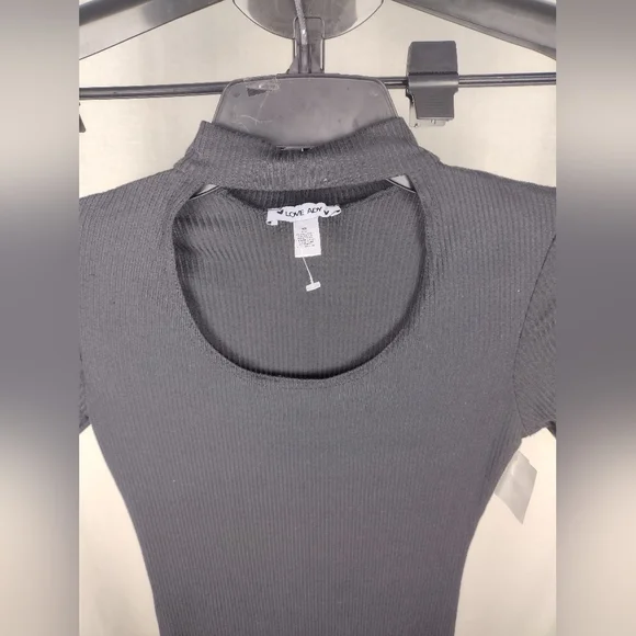 LOVE ADY NECK CUTOUT RIB KNIT BLACK DRESS SIZE XS (0-2) NWT - Picture 5 of 15